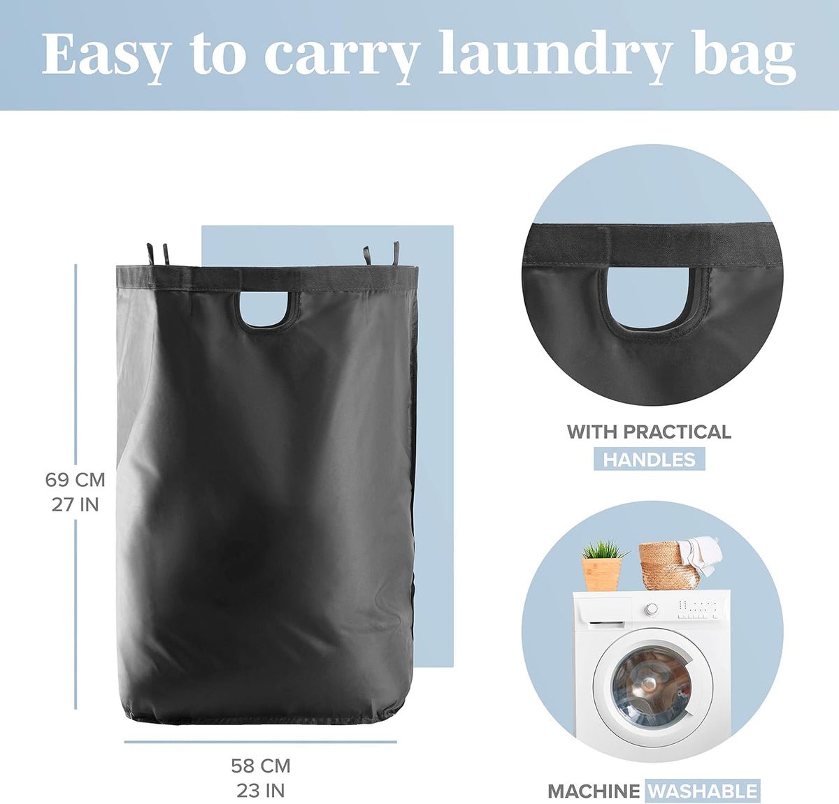 Laundry Basket with Lid, Made from Breathable Fabric | Aesthetic Clothes Hampers for Laundry with Side Handles & Sturdy Bamboo Frame (40 Gallons - Double, Gray)