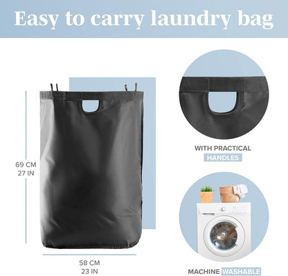 Laundry Basket with Lid, Made from Breathable Fabric | Aesthetic Clothes Hampers for Laundry with Side Handles & Sturdy Bamboo Frame (40 Gallons - Double, Gray)