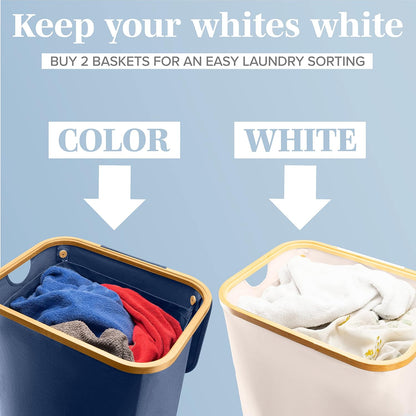 Laundry Basket with Lid, Made from Breathable Fabric | Aesthetic Clothes Hampers for Laundry with Side Handles & Sturdy Bamboo Frame (40 Gallons - Double, Gray)