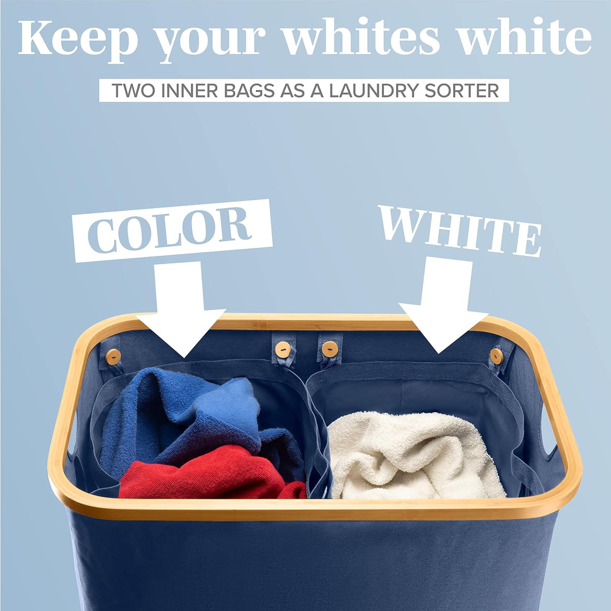 Laundry Basket with Lid, Made from Breathable Fabric | Aesthetic Clothes Hampers for Laundry with Side Handles & Sturdy Bamboo Frame (40 Gallons - Double, Gray)