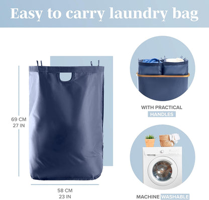 Laundry Basket with Lid, Made from Breathable Fabric | Aesthetic Clothes Hampers for Laundry with Side Handles & Sturdy Bamboo Frame (40 Gallons - Double, Gray)