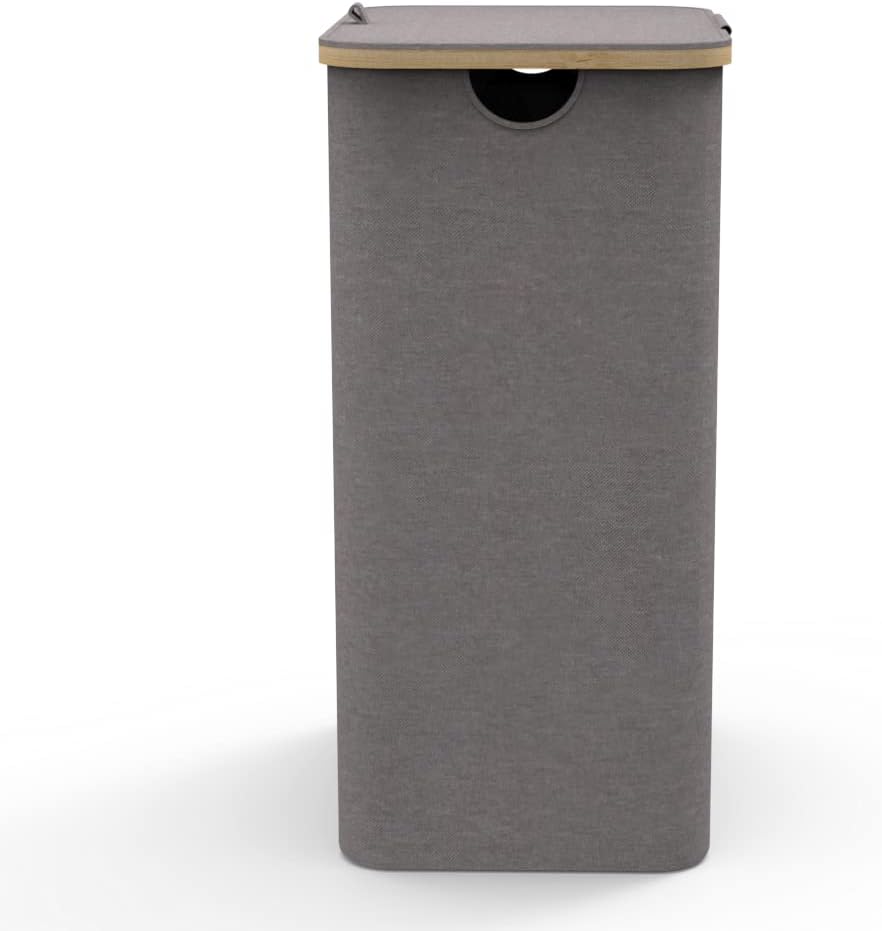 Laundry Basket with Lid, Made from Breathable Fabric | Aesthetic Clothes Hampers for Laundry with Side Handles & Sturdy Bamboo Frame (40 Gallons - Double, Gray)