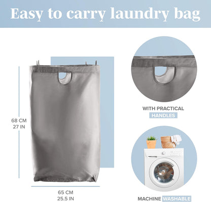 Laundry Basket with Lid, Made from Breathable Fabric | Aesthetic Clothes Hampers for Laundry with Side Handles & Sturdy Bamboo Frame (40 Gallons - Double, Gray)