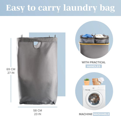 Laundry Basket with Lid, Made from Breathable Fabric | Aesthetic Clothes Hampers for Laundry with Side Handles & Sturdy Bamboo Frame (40 Gallons - Double, Gray)