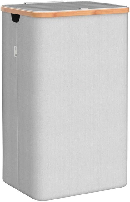 Laundry Basket with Lid, Made from Breathable Fabric | Aesthetic Clothes Hampers for Laundry with Side Handles & Sturdy Bamboo Frame (40 Gallons - Double, Gray)