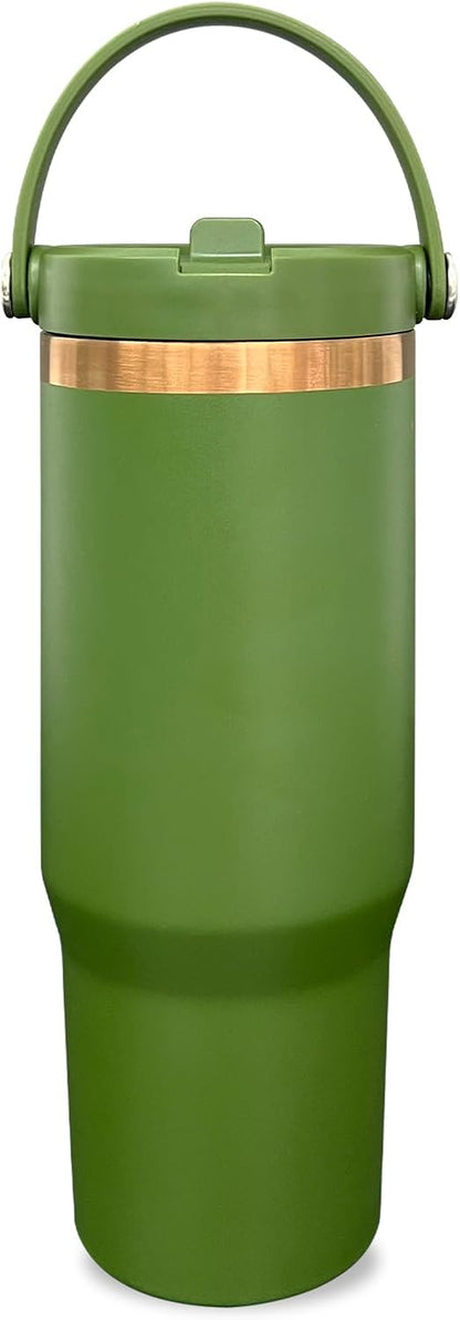 30 oz Tumbler Bulk with Top Handle and Flip Straw Black, 1 Pack | Stainless Steel Insulated Water Bottle, Double Wall Vacuum Travel Coffee Mug, Leakproof, Powder Coated, Laser Engrave