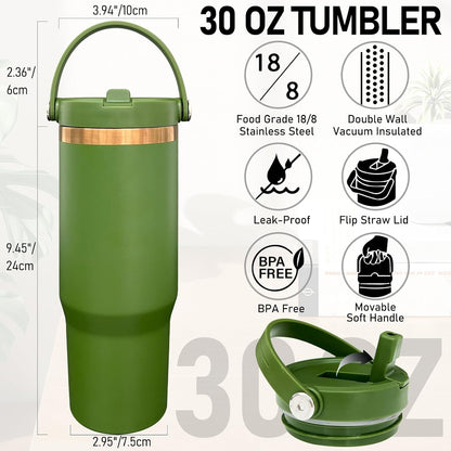 30 oz Tumbler Bulk with Top Handle and Flip Straw Black, 1 Pack | Stainless Steel Insulated Water Bottle, Double Wall Vacuum Travel Coffee Mug, Leakproof, Powder Coated, Laser Engrave