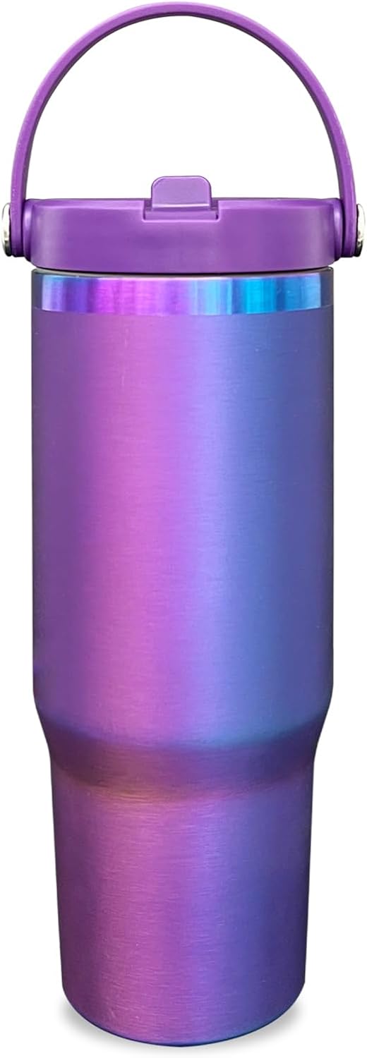 30 oz Tumbler Bulk with Top Handle and Flip Straw Black, 1 Pack | Stainless Steel Insulated Water Bottle, Double Wall Vacuum Travel Coffee Mug, Leakproof, Powder Coated, Laser Engrave