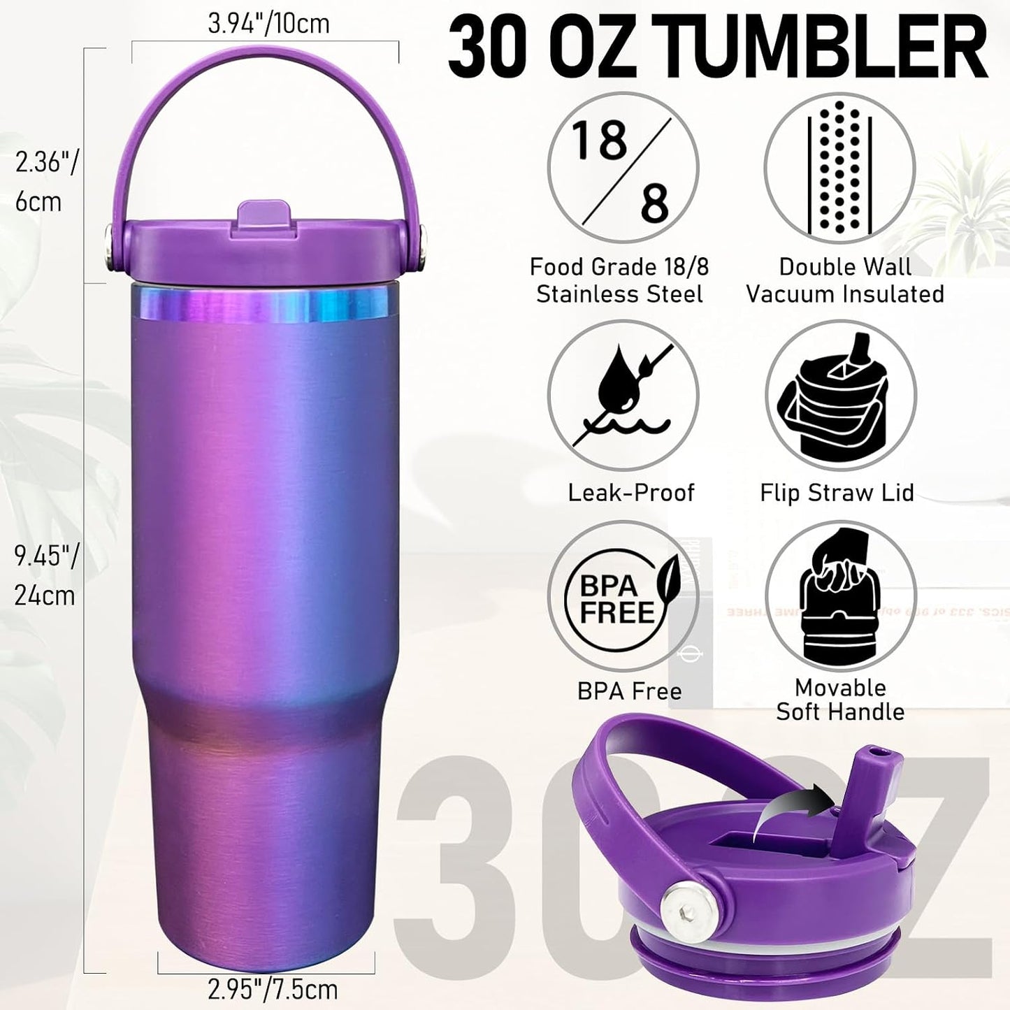 30 oz Tumbler Bulk with Top Handle and Flip Straw Black, 1 Pack | Stainless Steel Insulated Water Bottle, Double Wall Vacuum Travel Coffee Mug, Leakproof, Powder Coated, Laser Engrave