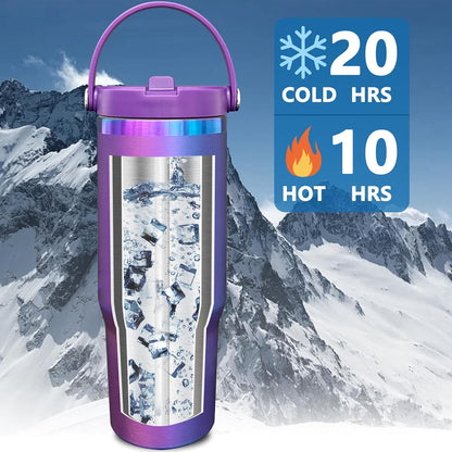 30 oz Tumbler Bulk with Top Handle and Flip Straw Black, 1 Pack | Stainless Steel Insulated Water Bottle, Double Wall Vacuum Travel Coffee Mug, Leakproof, Powder Coated, Laser Engrave