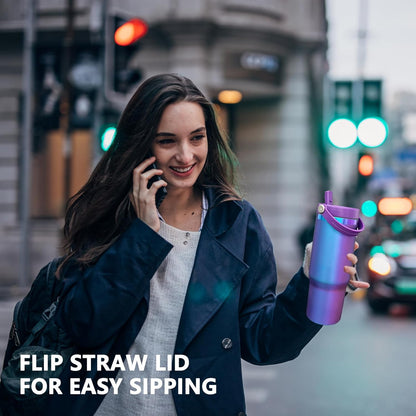 30 oz Tumbler Bulk with Top Handle and Flip Straw Black, 1 Pack | Stainless Steel Insulated Water Bottle, Double Wall Vacuum Travel Coffee Mug, Leakproof, Powder Coated, Laser Engrave
