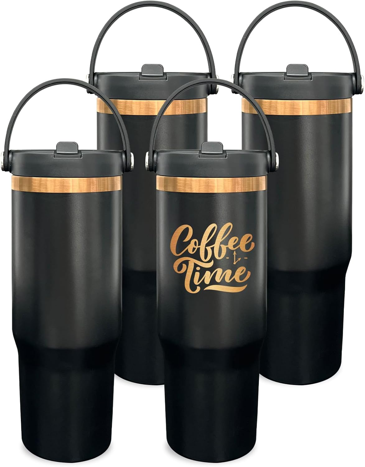 30 oz Tumbler Bulk with Top Handle and Flip Straw Black, 1 Pack | Stainless Steel Insulated Water Bottle, Double Wall Vacuum Travel Coffee Mug, Leakproof, Powder Coated, Laser Engrave