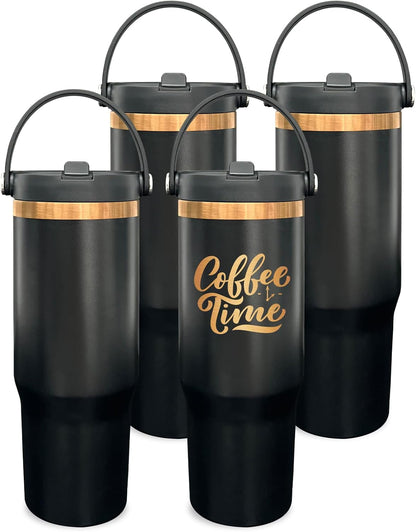 30 oz Tumbler Bulk with Top Handle and Flip Straw Black, 1 Pack | Stainless Steel Insulated Water Bottle, Double Wall Vacuum Travel Coffee Mug, Leakproof, Powder Coated, Laser Engrave