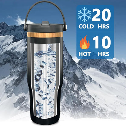 30 oz Tumbler Bulk with Top Handle and Flip Straw Black, 1 Pack | Stainless Steel Insulated Water Bottle, Double Wall Vacuum Travel Coffee Mug, Leakproof, Powder Coated, Laser Engrave