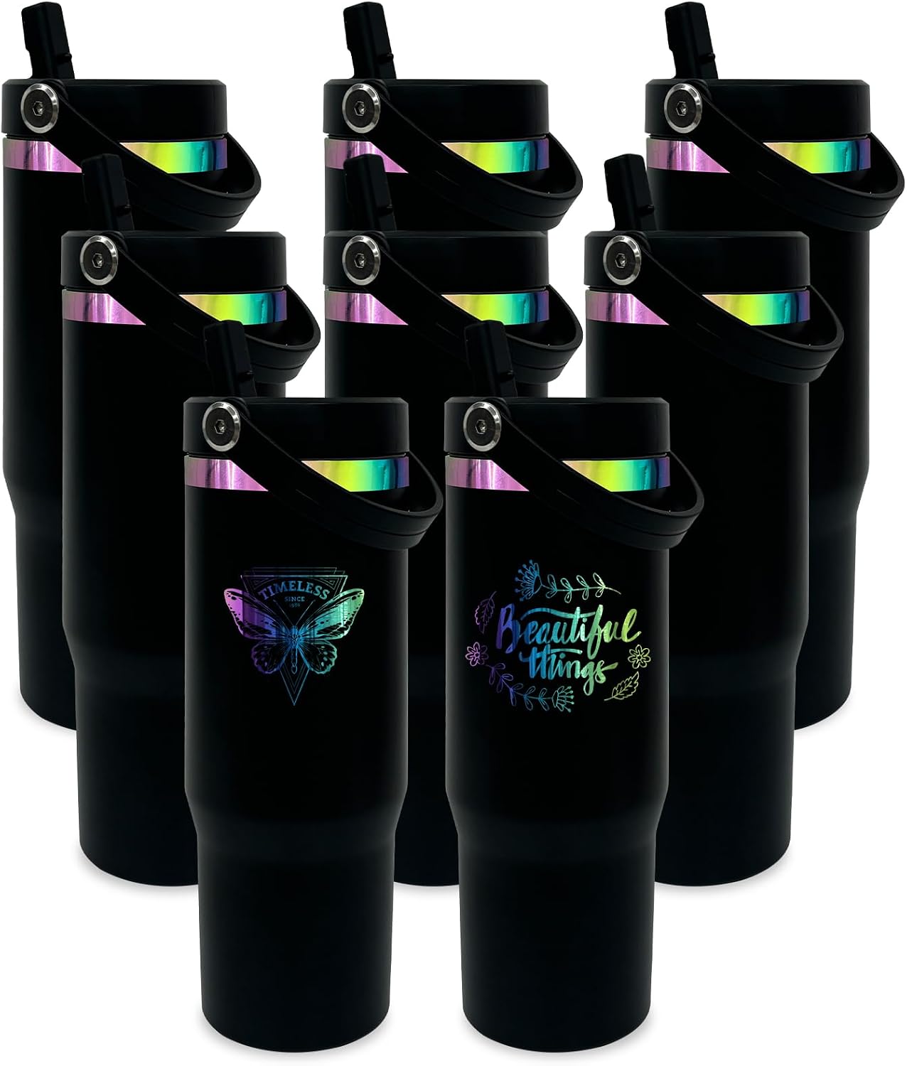 30 oz Tumbler Bulk with Top Handle and Flip Straw Black, 1 Pack | Stainless Steel Insulated Water Bottle, Double Wall Vacuum Travel Coffee Mug, Leakproof, Powder Coated, Laser Engrave