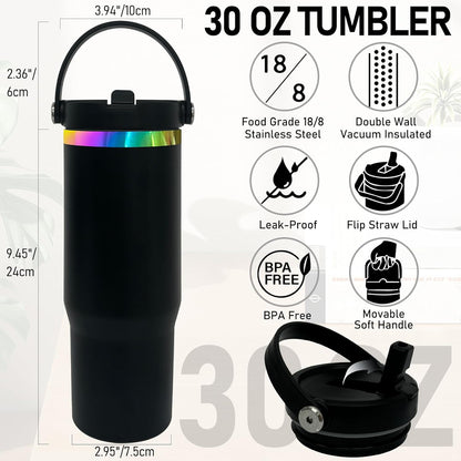 30 oz Tumbler Bulk with Top Handle and Flip Straw Black, 1 Pack | Stainless Steel Insulated Water Bottle, Double Wall Vacuum Travel Coffee Mug, Leakproof, Powder Coated, Laser Engrave