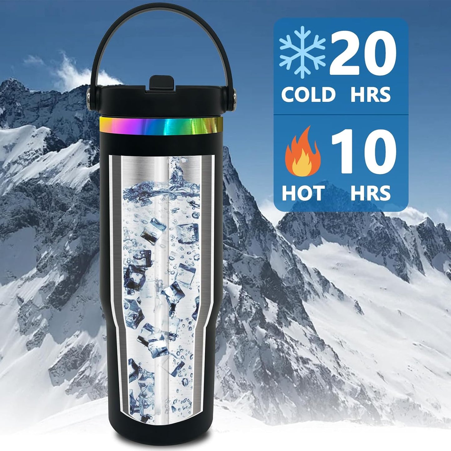 30 oz Tumbler Bulk with Top Handle and Flip Straw Black, 1 Pack | Stainless Steel Insulated Water Bottle, Double Wall Vacuum Travel Coffee Mug, Leakproof, Powder Coated, Laser Engrave
