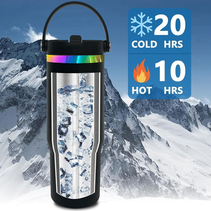 30 oz Tumbler Bulk with Top Handle and Flip Straw Black, 1 Pack | Stainless Steel Insulated Water Bottle, Double Wall Vacuum Travel Coffee Mug, Leakproof, Powder Coated, Laser Engrave