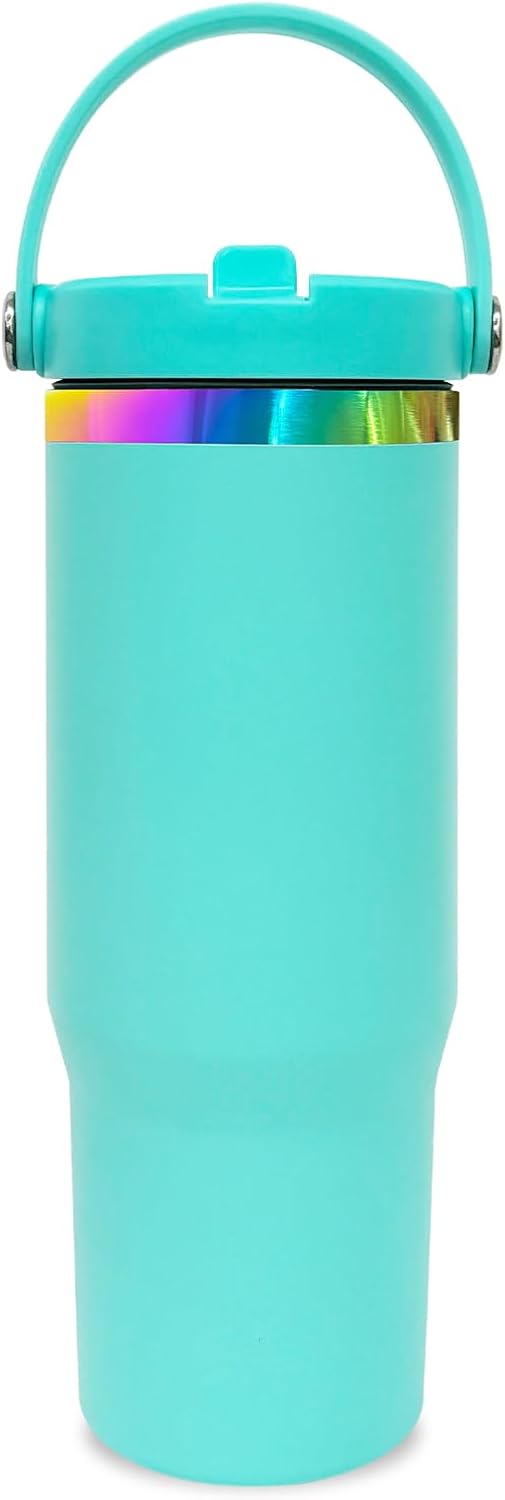 30 oz Tumbler Bulk with Top Handle and Flip Straw Black, 1 Pack | Stainless Steel Insulated Water Bottle, Double Wall Vacuum Travel Coffee Mug, Leakproof, Powder Coated, Laser Engrave