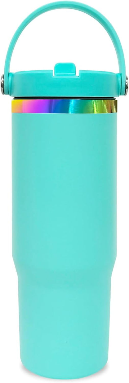 30 oz Tumbler Bulk with Top Handle and Flip Straw Black, 1 Pack | Stainless Steel Insulated Water Bottle, Double Wall Vacuum Travel Coffee Mug, Leakproof, Powder Coated, Laser Engrave