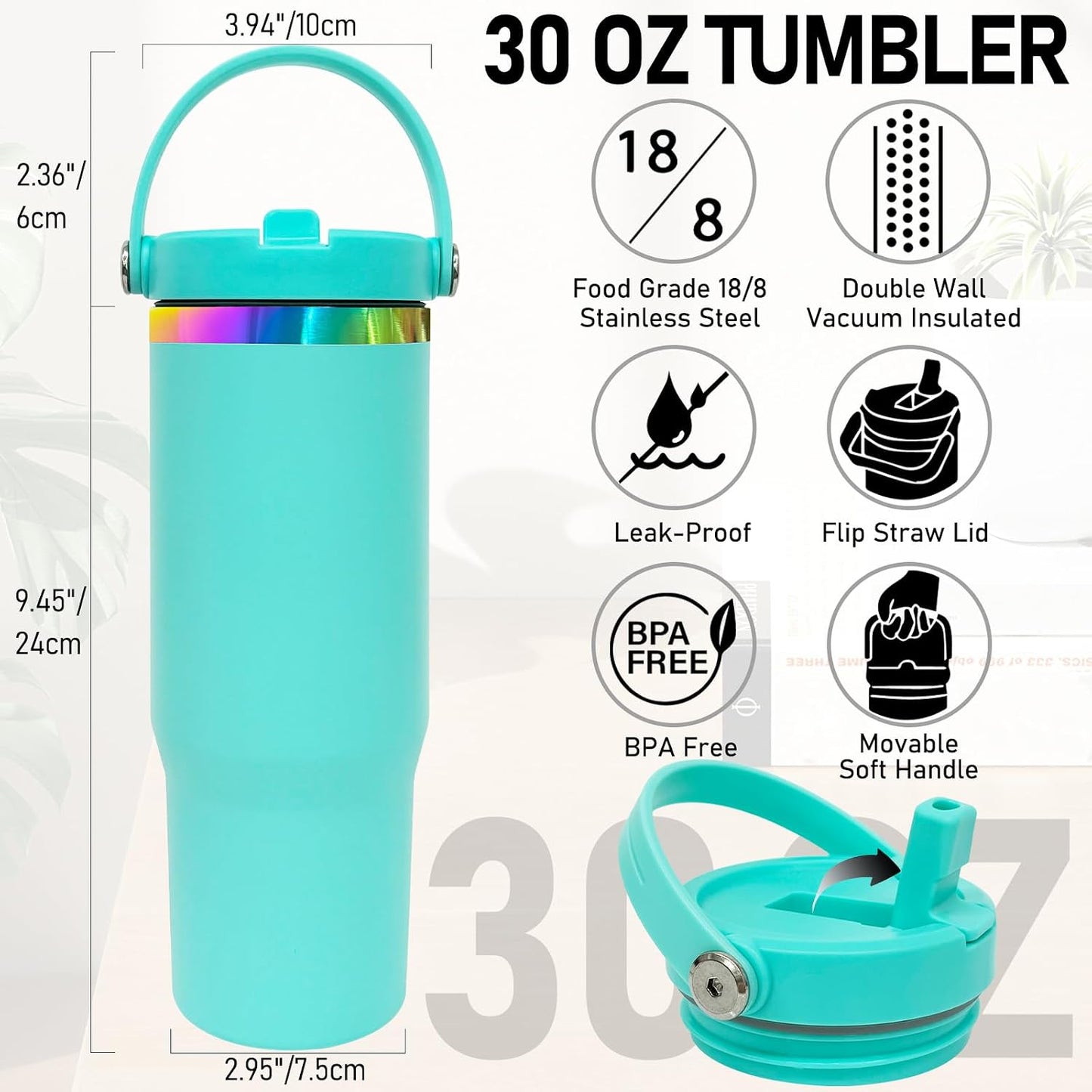 30 oz Tumbler Bulk with Top Handle and Flip Straw Black, 1 Pack | Stainless Steel Insulated Water Bottle, Double Wall Vacuum Travel Coffee Mug, Leakproof, Powder Coated, Laser Engrave