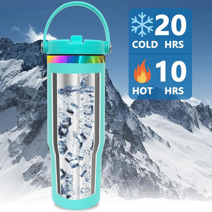 30 oz Tumbler Bulk with Top Handle and Flip Straw Black, 1 Pack | Stainless Steel Insulated Water Bottle, Double Wall Vacuum Travel Coffee Mug, Leakproof, Powder Coated, Laser Engrave