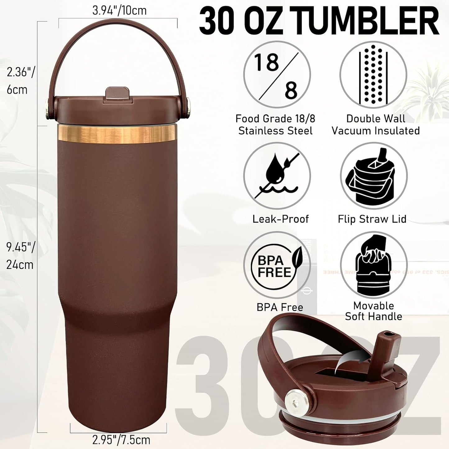 30 oz Tumbler Bulk with Top Handle and Flip Straw Black, 1 Pack | Stainless Steel Insulated Water Bottle, Double Wall Vacuum Travel Coffee Mug, Leakproof, Powder Coated, Laser Engrave