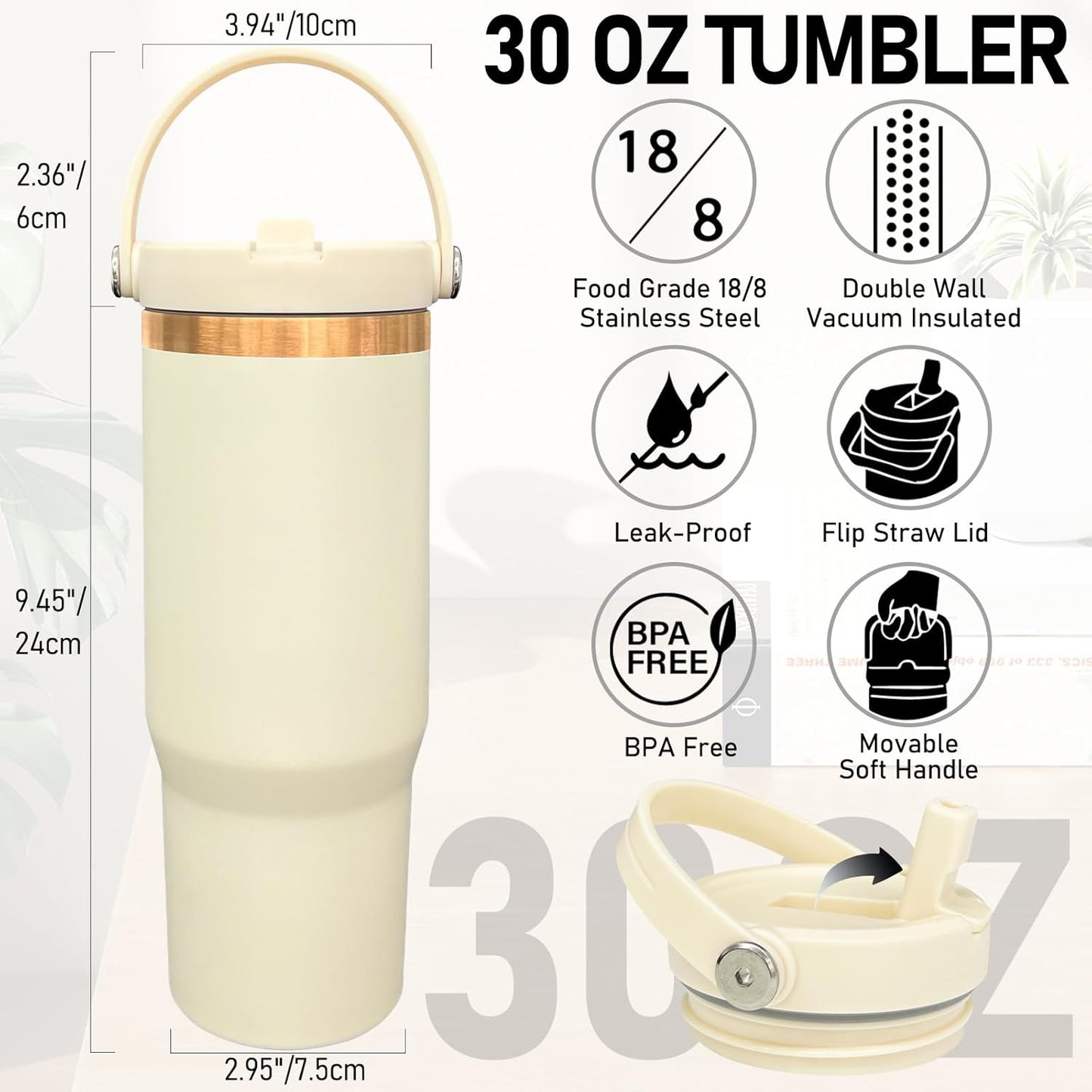 30 oz Tumbler Bulk with Top Handle and Flip Straw Black, 1 Pack | Stainless Steel Insulated Water Bottle, Double Wall Vacuum Travel Coffee Mug, Leakproof, Powder Coated, Laser Engrave
