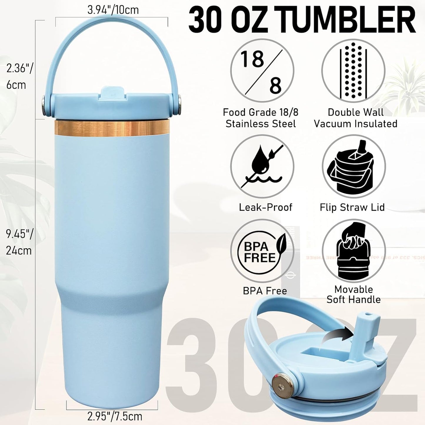 30 oz Tumbler Bulk with Top Handle and Flip Straw Black, 1 Pack | Stainless Steel Insulated Water Bottle, Double Wall Vacuum Travel Coffee Mug, Leakproof, Powder Coated, Laser Engrave