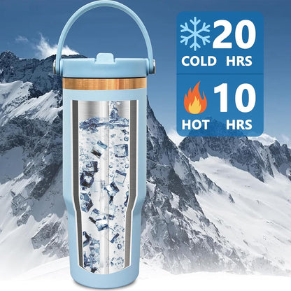 30 oz Tumbler Bulk with Top Handle and Flip Straw Black, 1 Pack | Stainless Steel Insulated Water Bottle, Double Wall Vacuum Travel Coffee Mug, Leakproof, Powder Coated, Laser Engrave