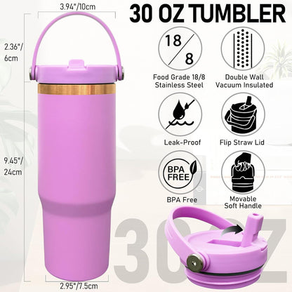 30 oz Tumbler Bulk with Top Handle and Flip Straw Black, 1 Pack | Stainless Steel Insulated Water Bottle, Double Wall Vacuum Travel Coffee Mug, Leakproof, Powder Coated, Laser Engrave