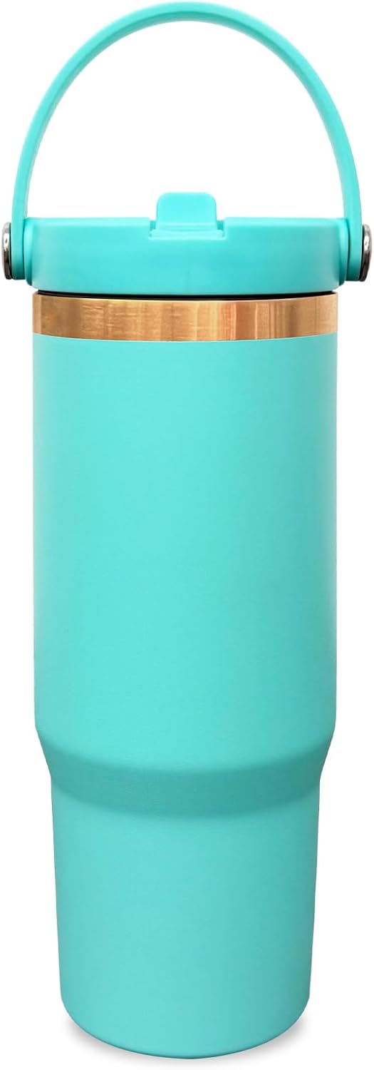 30 oz Tumbler Bulk with Top Handle and Flip Straw Black, 1 Pack | Stainless Steel Insulated Water Bottle, Double Wall Vacuum Travel Coffee Mug, Leakproof, Powder Coated, Laser Engrave