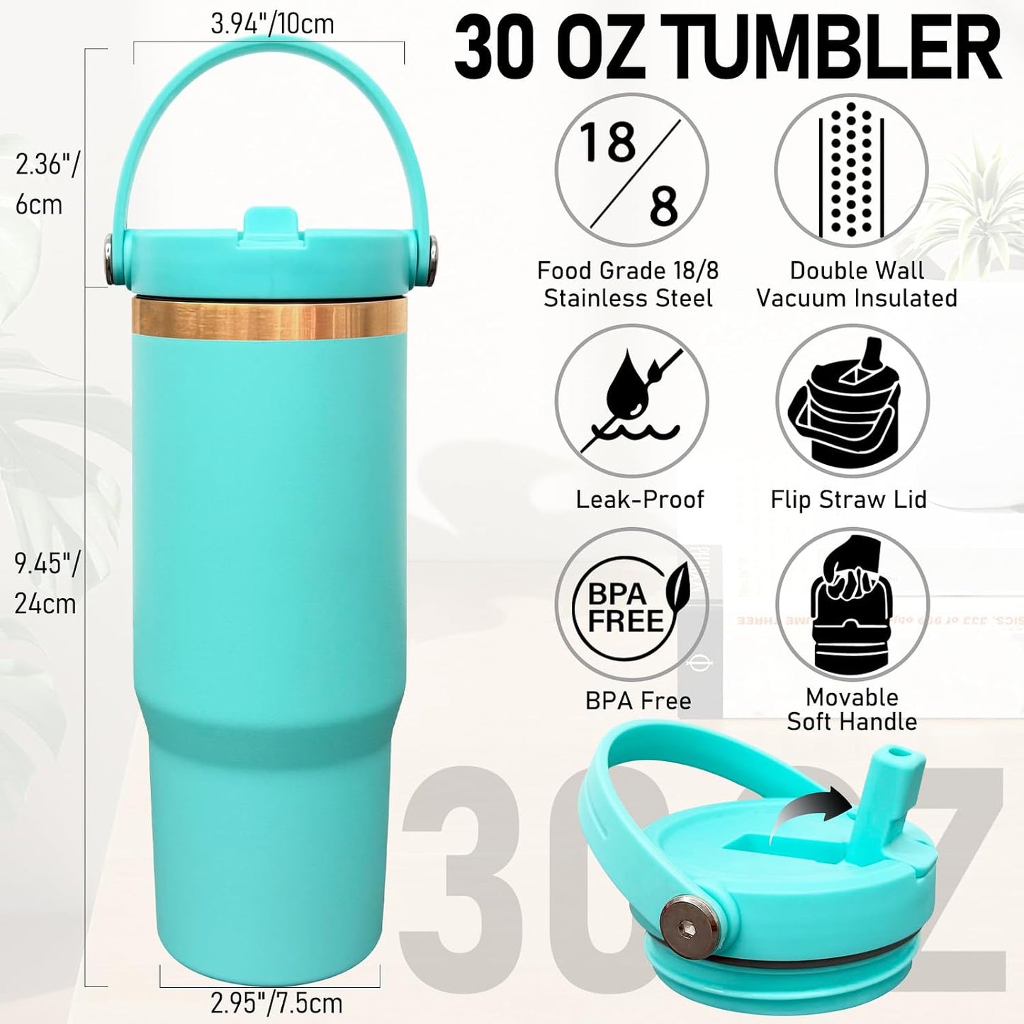 30 oz Tumbler Bulk with Top Handle and Flip Straw Black, 1 Pack | Stainless Steel Insulated Water Bottle, Double Wall Vacuum Travel Coffee Mug, Leakproof, Powder Coated, Laser Engrave