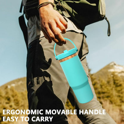 30 oz Tumbler Bulk with Top Handle and Flip Straw Black, 1 Pack | Stainless Steel Insulated Water Bottle, Double Wall Vacuum Travel Coffee Mug, Leakproof, Powder Coated, Laser Engrave