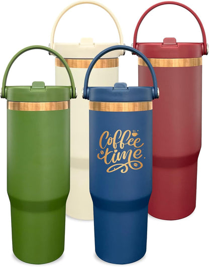 30 oz Tumbler Bulk with Top Handle and Flip Straw Black, 1 Pack | Stainless Steel Insulated Water Bottle, Double Wall Vacuum Travel Coffee Mug, Leakproof, Powder Coated, Laser Engrave