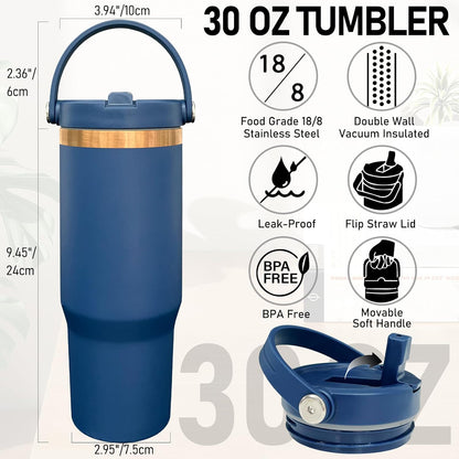 30 oz Tumbler Bulk with Top Handle and Flip Straw Black, 1 Pack | Stainless Steel Insulated Water Bottle, Double Wall Vacuum Travel Coffee Mug, Leakproof, Powder Coated, Laser Engrave