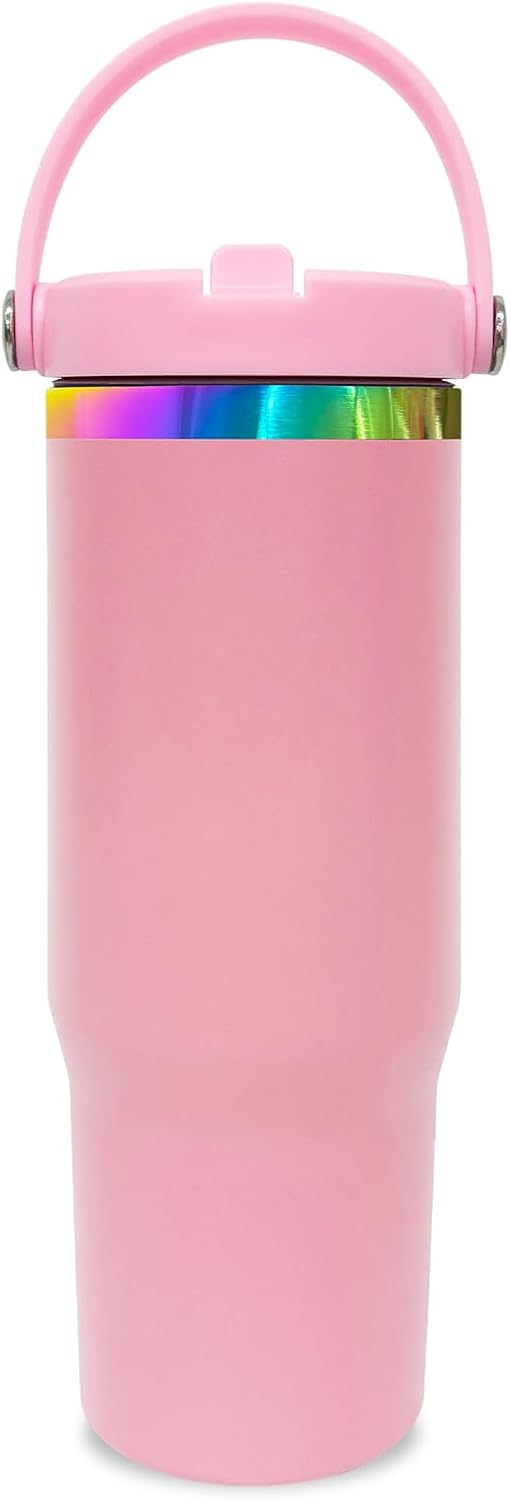 30 oz Tumbler Bulk with Top Handle and Flip Straw Black, 1 Pack | Stainless Steel Insulated Water Bottle, Double Wall Vacuum Travel Coffee Mug, Leakproof, Powder Coated, Laser Engrave