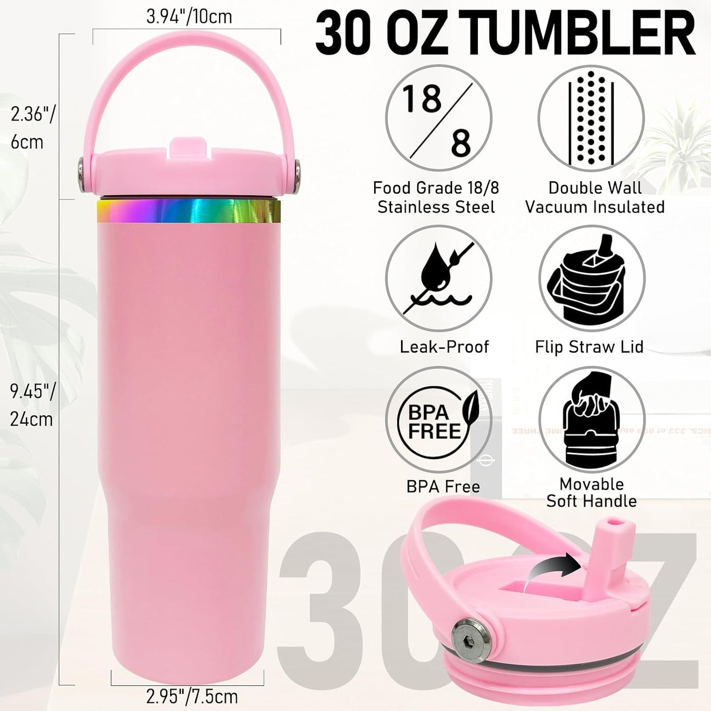 30 oz Tumbler Bulk with Top Handle and Flip Straw Black, 1 Pack | Stainless Steel Insulated Water Bottle, Double Wall Vacuum Travel Coffee Mug, Leakproof, Powder Coated, Laser Engrave