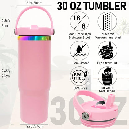 30 oz Tumbler Bulk with Top Handle and Flip Straw Black, 1 Pack | Stainless Steel Insulated Water Bottle, Double Wall Vacuum Travel Coffee Mug, Leakproof, Powder Coated, Laser Engrave