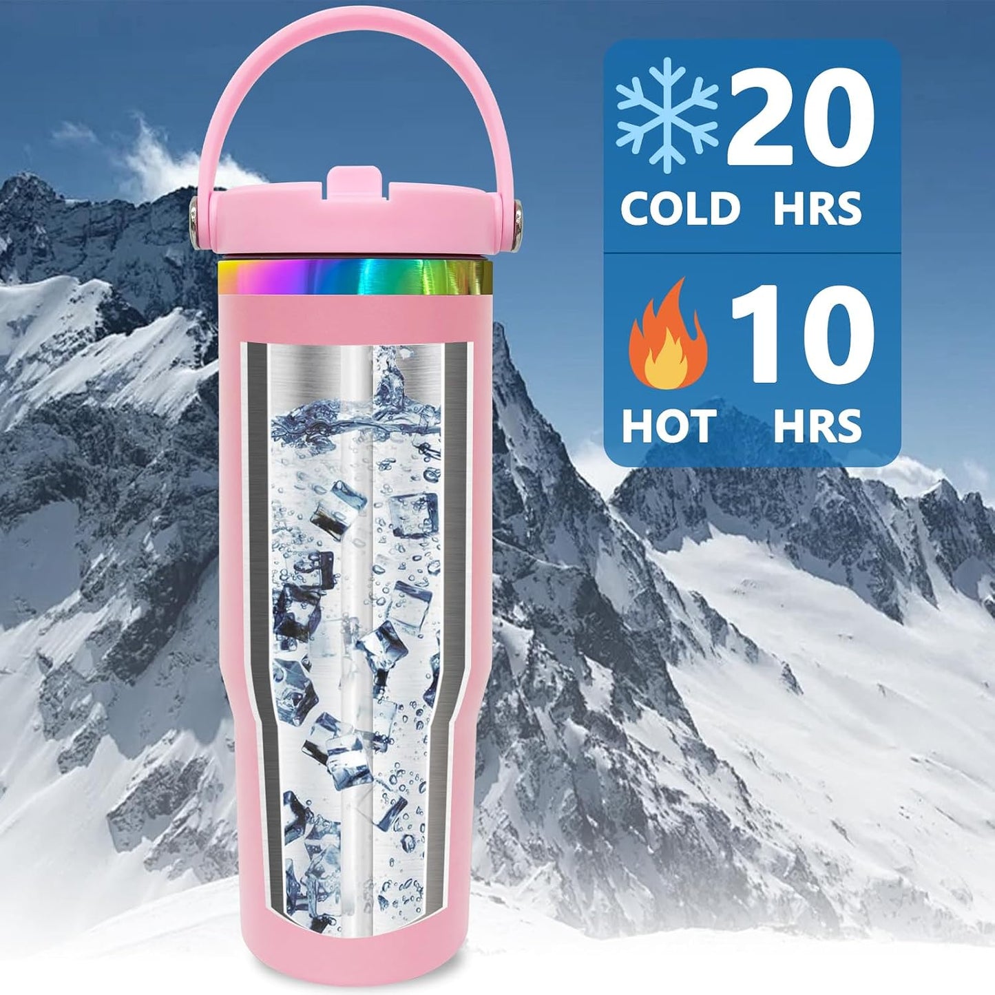 30 oz Tumbler Bulk with Top Handle and Flip Straw Black, 1 Pack | Stainless Steel Insulated Water Bottle, Double Wall Vacuum Travel Coffee Mug, Leakproof, Powder Coated, Laser Engrave