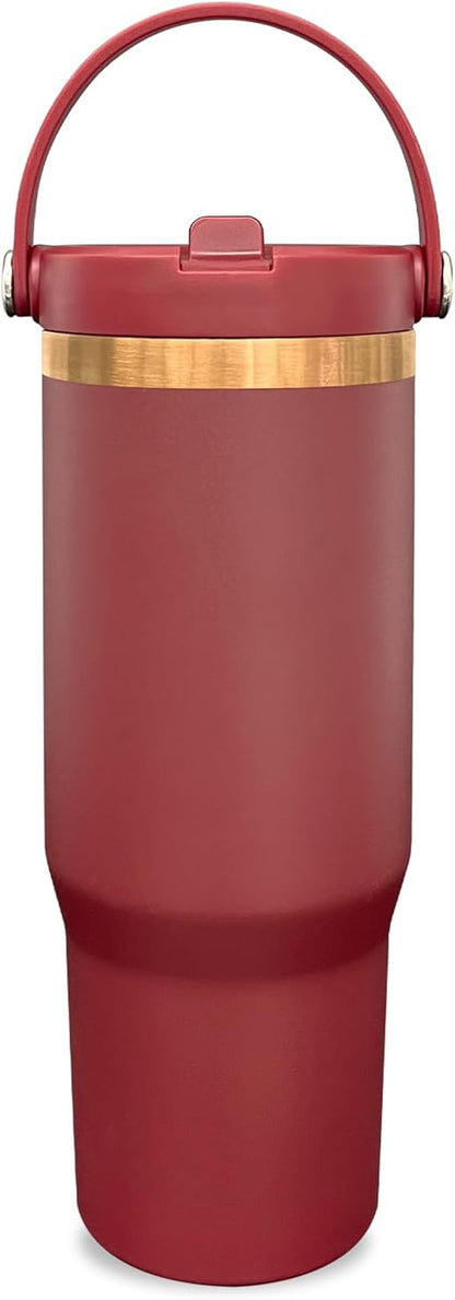 30 oz Tumbler Bulk with Top Handle and Flip Straw Black, 1 Pack | Stainless Steel Insulated Water Bottle, Double Wall Vacuum Travel Coffee Mug, Leakproof, Powder Coated, Laser Engrave