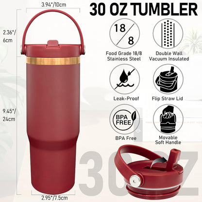 30 oz Tumbler Bulk with Top Handle and Flip Straw Black, 1 Pack | Stainless Steel Insulated Water Bottle, Double Wall Vacuum Travel Coffee Mug, Leakproof, Powder Coated, Laser Engrave