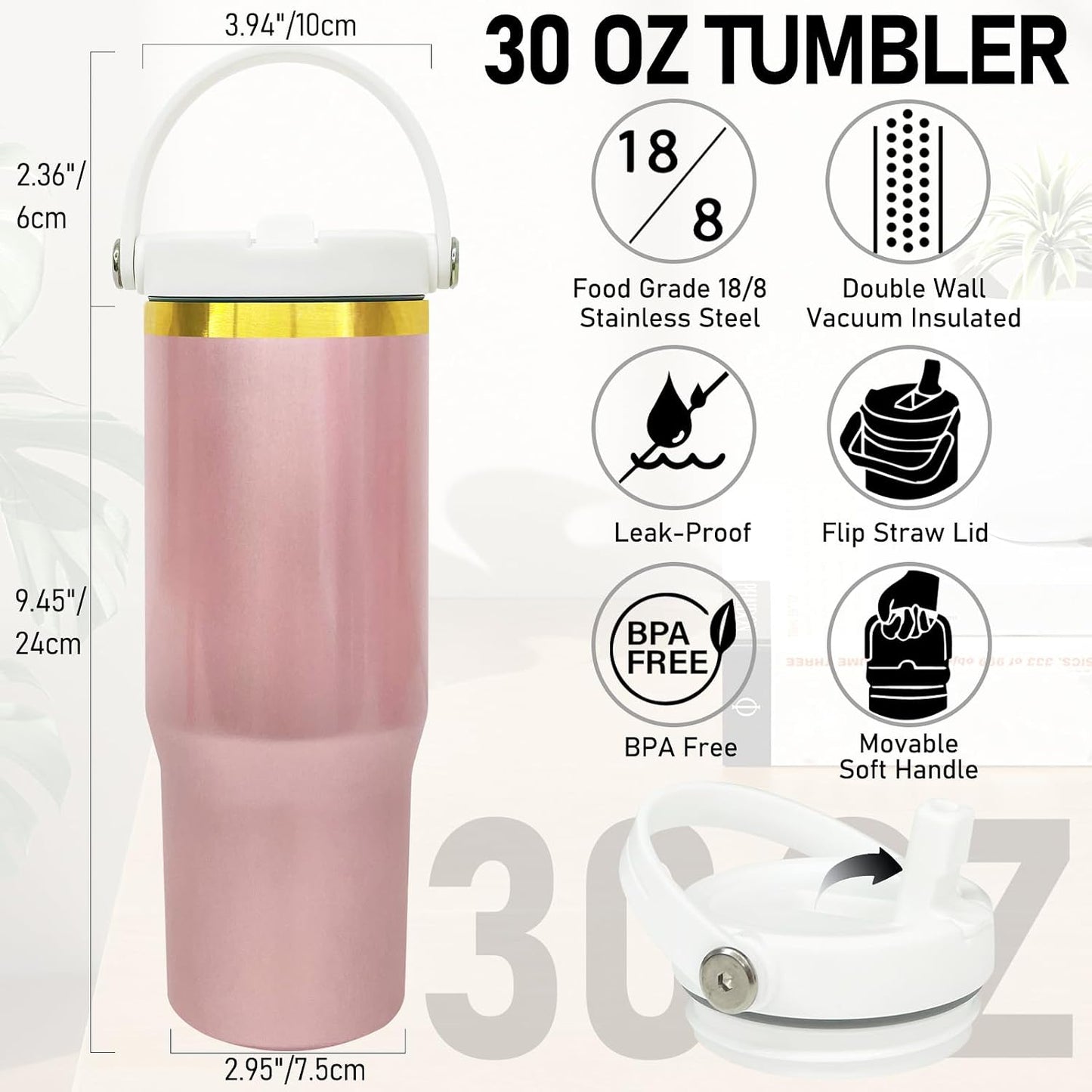30 oz Tumbler Bulk with Top Handle and Flip Straw Black, 1 Pack | Stainless Steel Insulated Water Bottle, Double Wall Vacuum Travel Coffee Mug, Leakproof, Powder Coated, Laser Engrave