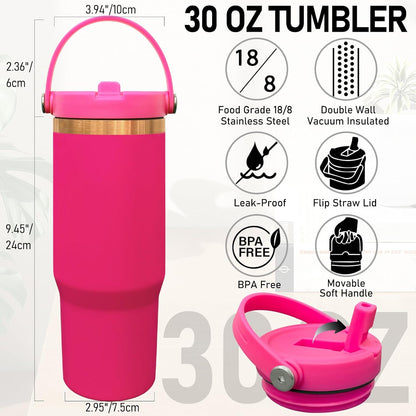 30 oz Tumbler Bulk with Top Handle and Flip Straw Black, 1 Pack | Stainless Steel Insulated Water Bottle, Double Wall Vacuum Travel Coffee Mug, Leakproof, Powder Coated, Laser Engrave