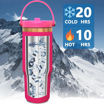 30 oz Tumbler Bulk with Top Handle and Flip Straw Black, 1 Pack | Stainless Steel Insulated Water Bottle, Double Wall Vacuum Travel Coffee Mug, Leakproof, Powder Coated, Laser Engrave