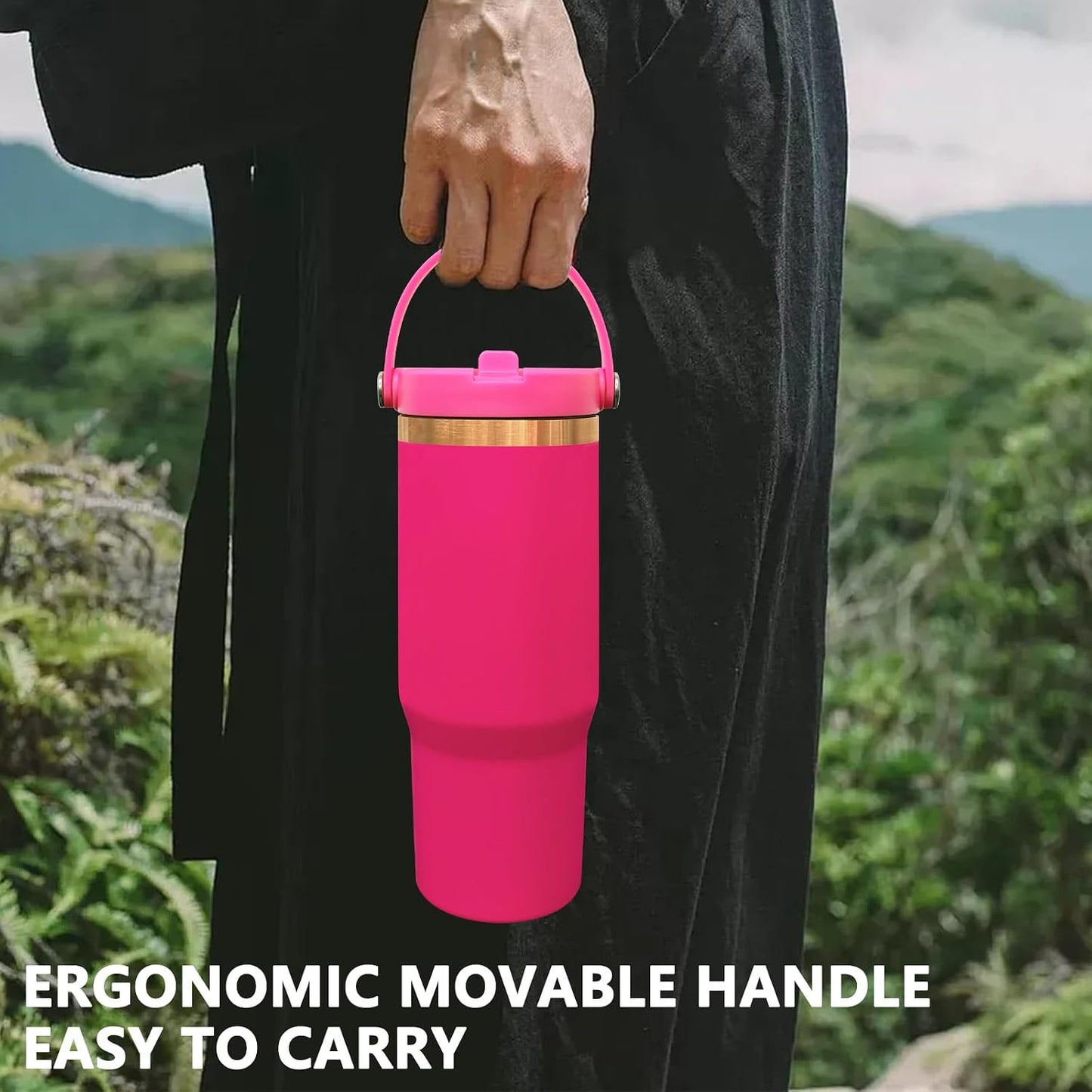 30 oz Tumbler Bulk with Top Handle and Flip Straw Black, 1 Pack | Stainless Steel Insulated Water Bottle, Double Wall Vacuum Travel Coffee Mug, Leakproof, Powder Coated, Laser Engrave