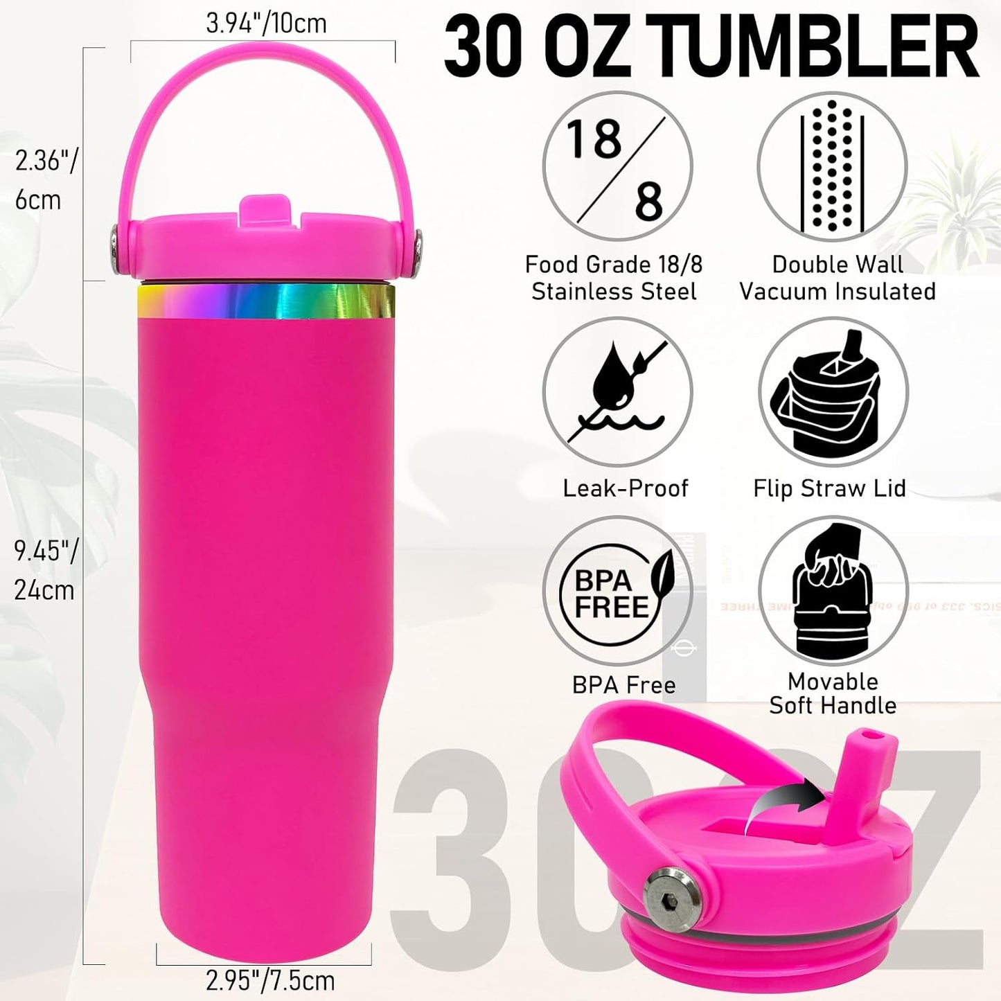 30 oz Tumbler Bulk with Top Handle and Flip Straw Black, 1 Pack | Stainless Steel Insulated Water Bottle, Double Wall Vacuum Travel Coffee Mug, Leakproof, Powder Coated, Laser Engrave