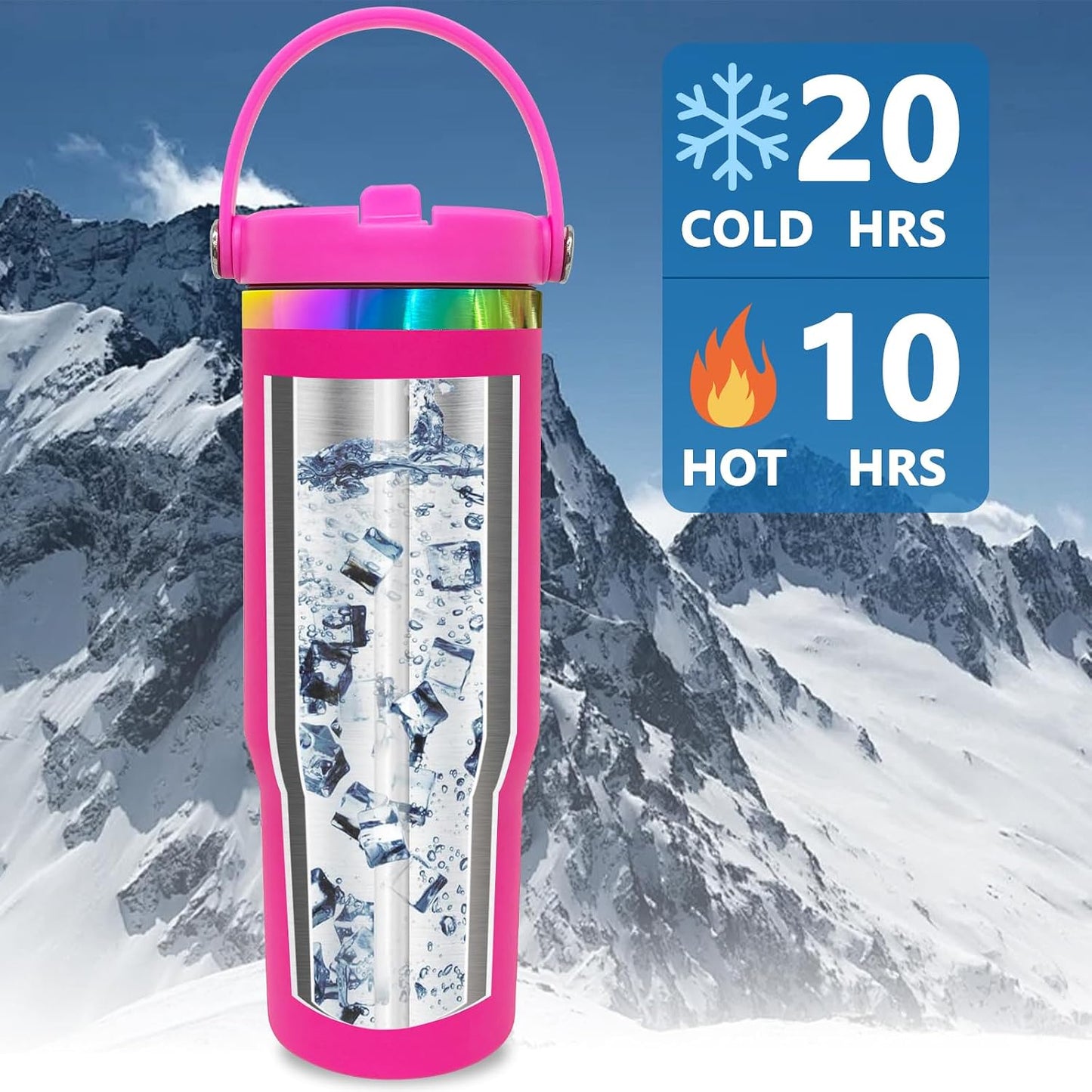 30 oz Tumbler Bulk with Top Handle and Flip Straw Black, 1 Pack | Stainless Steel Insulated Water Bottle, Double Wall Vacuum Travel Coffee Mug, Leakproof, Powder Coated, Laser Engrave