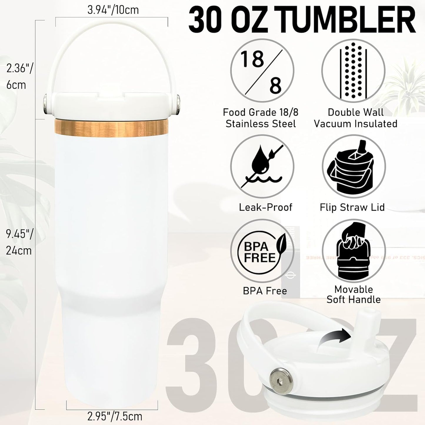 30 oz Tumbler Bulk with Top Handle and Flip Straw Black, 1 Pack | Stainless Steel Insulated Water Bottle, Double Wall Vacuum Travel Coffee Mug, Leakproof, Powder Coated, Laser Engrave