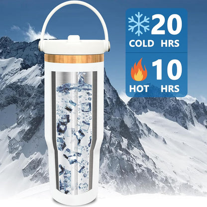 30 oz Tumbler Bulk with Top Handle and Flip Straw Black, 1 Pack | Stainless Steel Insulated Water Bottle, Double Wall Vacuum Travel Coffee Mug, Leakproof, Powder Coated, Laser Engrave